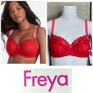 Freya Offbeat Side Support bra Chili Red + Pink Straps 34D NEW WITH TAG AA5451